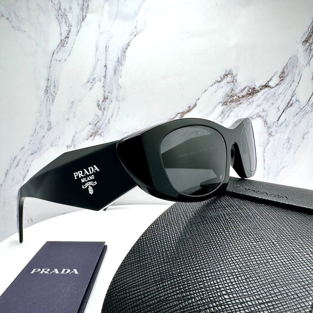 New PRADA Sunglasses Black Oval Cat Eye Symbole Logo - Picture 16 of 16